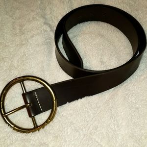 Leather Belt Solid Brass Round buckle Size LG